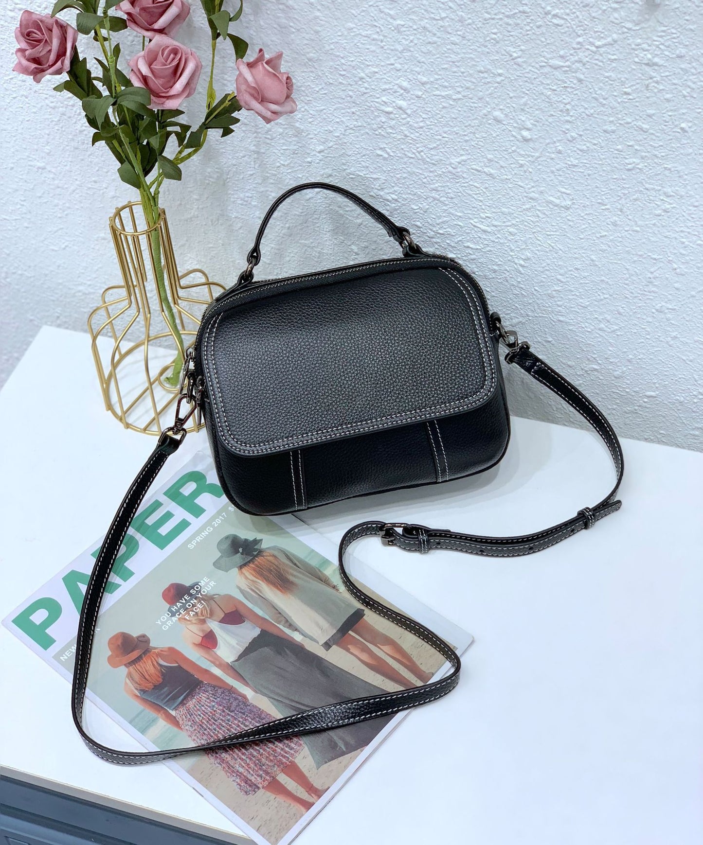 Women's First Layer Cowhide Portable Genuine Leather Bags