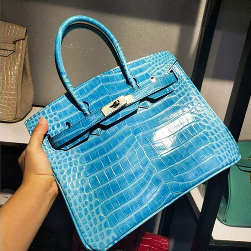 Women's Crocodile Pattern Fashion Cowhide Portable Leather Shoulder Bags