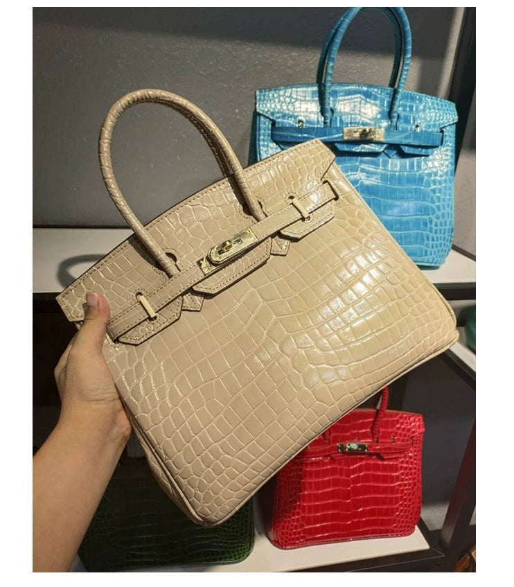 Women's Crocodile Pattern Fashion Cowhide Portable Leather Shoulder Bags