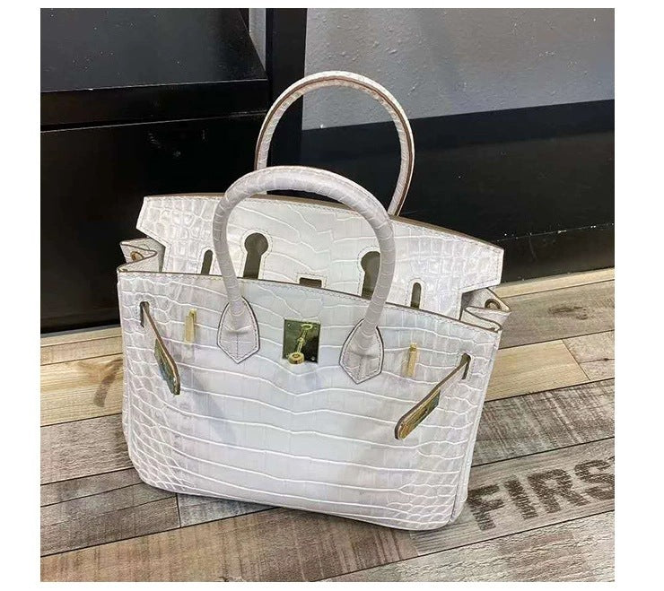 Women's Crocodile Pattern Fashion Cowhide Portable Leather Shoulder Bags