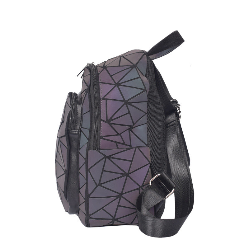 Women's Luminous Geometric Rhombus Zipper Trendy Matching Backpacks