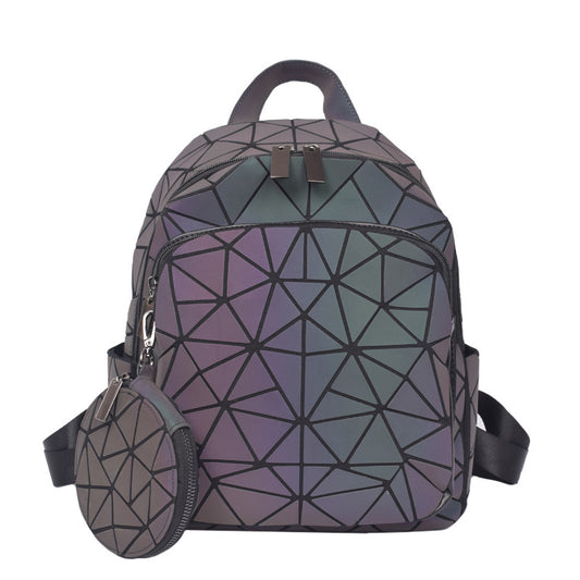 Women's Luminous Geometric Rhombus Zipper Trendy Matching Backpacks