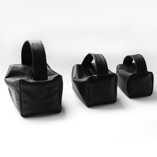 Women's Leather Pillow Black Big Lunch Box Handbags