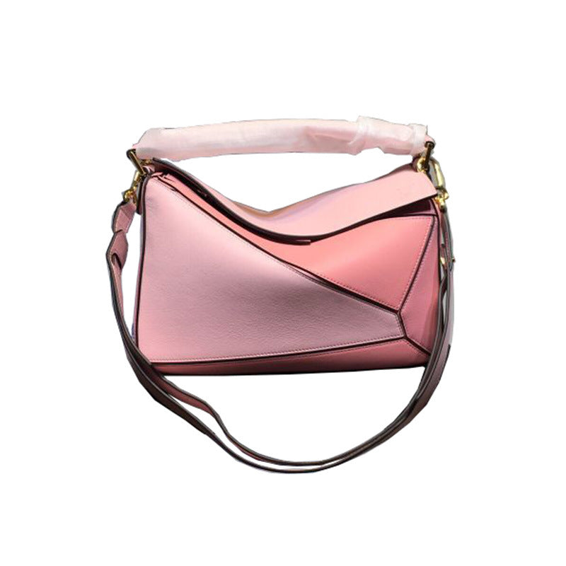 Women's Tide Xi Geometric Stitching Leather Portable Handbags