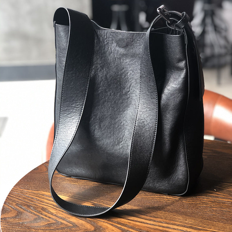 Leather Wide Strap First Layer Cowhide Retro Shoulder Bags