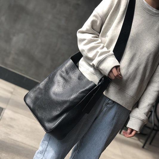 Leather Wide Strap First Layer Cowhide Retro Shoulder Bags