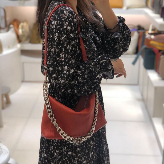 Women's Korean First Layer Cowhide Thick Chain Shoulder Bags