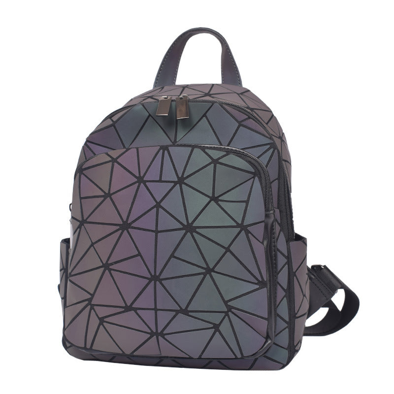 Women's Luminous Geometric Rhombus Zipper Trendy Matching Backpacks