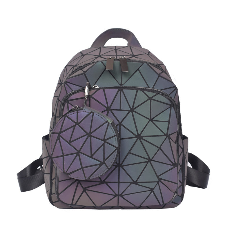 Women's Luminous Geometric Rhombus Zipper Trendy Matching Backpacks