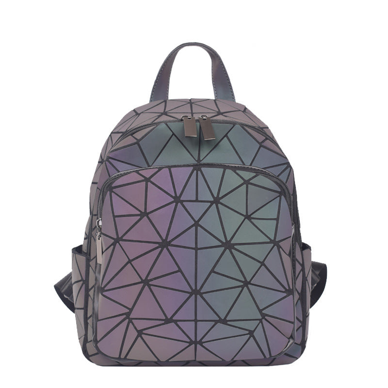Women's Luminous Geometric Rhombus Zipper Trendy Matching Backpacks