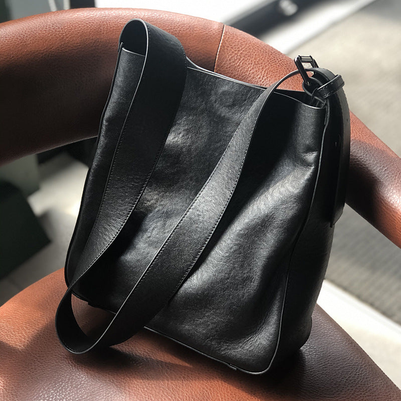 Leather Wide Strap First Layer Cowhide Retro Shoulder Bags