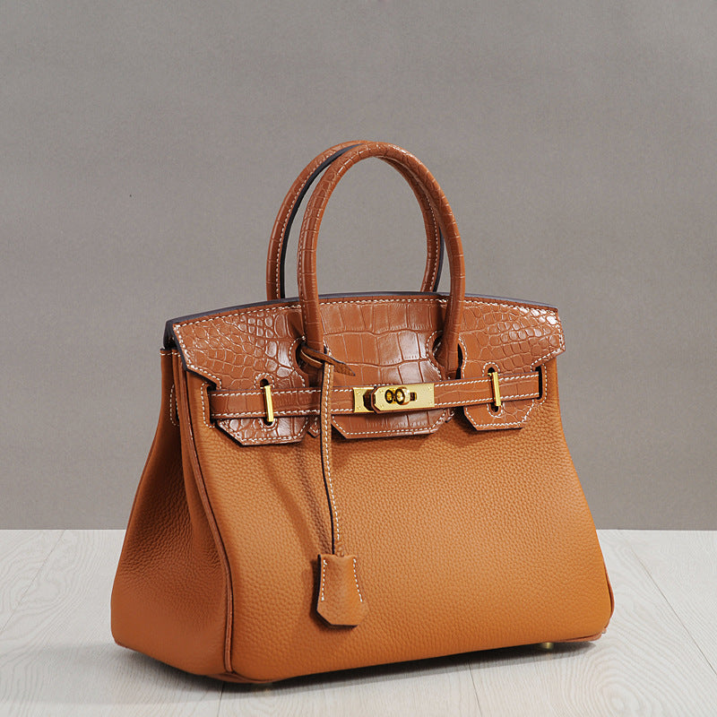Women's Fashion Top Layer Cowhide Lychee Pattern Crossbody Bags