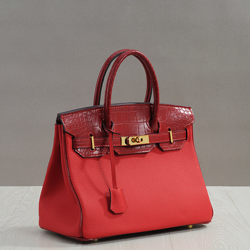 Women's Fashion Top Layer Cowhide Lychee Pattern Crossbody Bags
