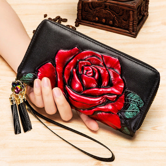 Women's Long Zipper Rose Elegant Fashion Lucky Ladies Wallets