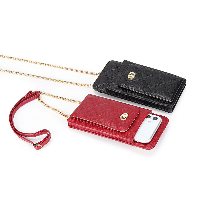 Women's Leather Chain Simple Vertical Mini Cell Crossbody Bags