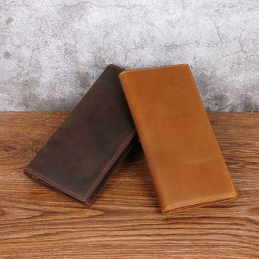 Men's Full Leather Crazy Horse Long Genuine Swiping Men's Wallets