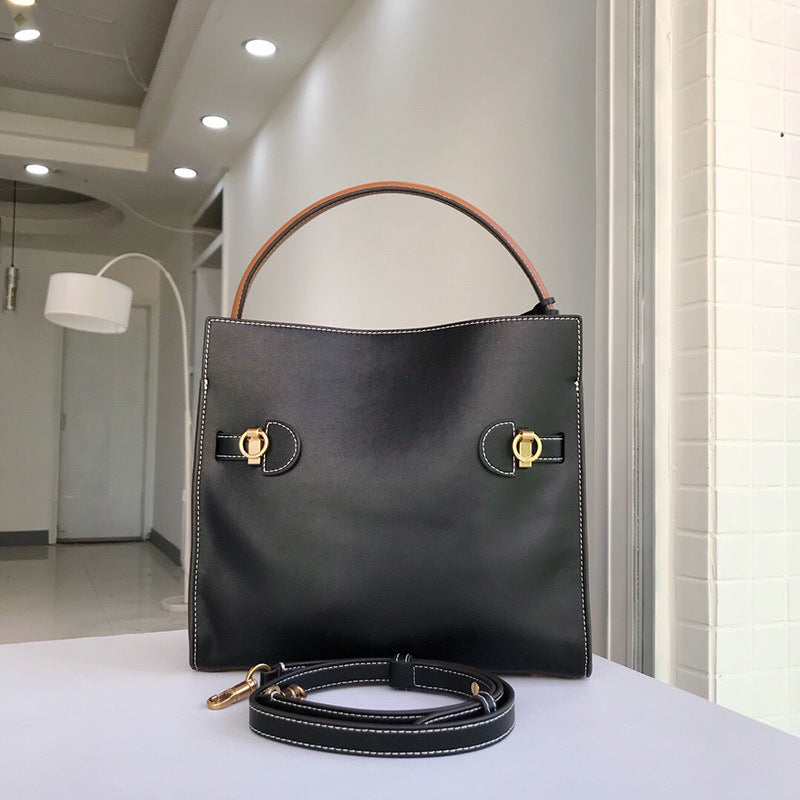 Women's Li First Layer Leather Contrast Color Stitching Shoulder Bags