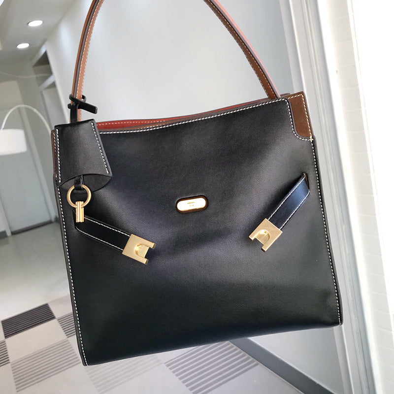 Women's Li First Layer Leather Contrast Color Stitching Shoulder Bags