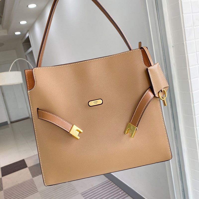 Women's Li First Layer Leather Contrast Color Stitching Shoulder Bags