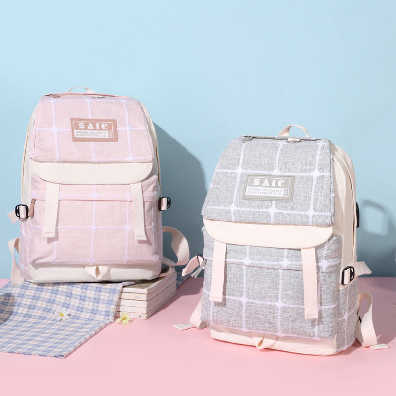 Canvas Female Junior High Korean Simple Backpacks
