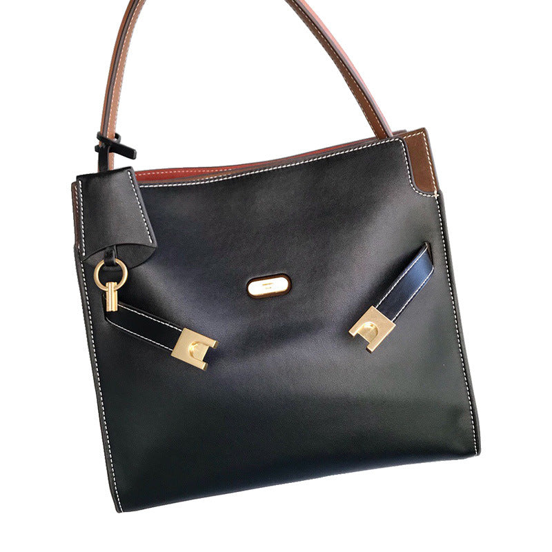 Women's Li First Layer Leather Contrast Color Stitching Shoulder Bags