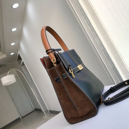 Women's Li First Layer Leather Contrast Color Stitching Shoulder Bags