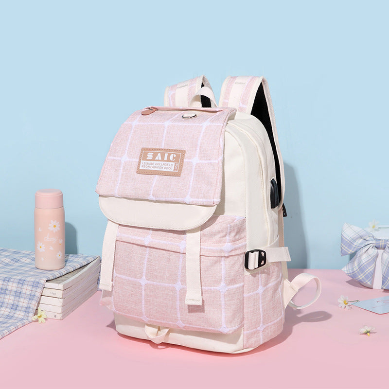 Canvas Female Junior High Korean Simple Backpacks