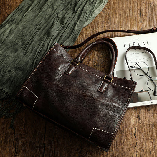 Capacity Cowhide Retro Vegetable Tanned Leather Crossbody Bags