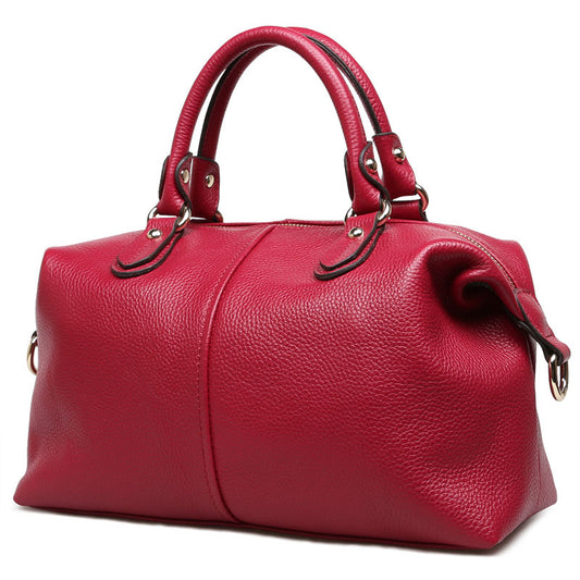 Women's Boston Portable Top Layer Cowhide Leather Handbags