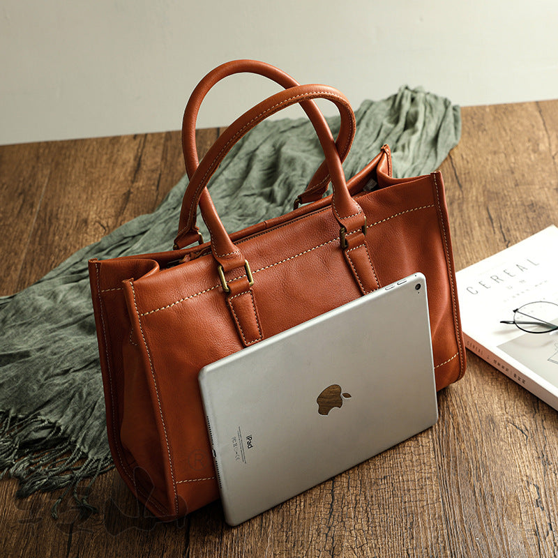 Capacity Cowhide Retro Vegetable Tanned Leather Crossbody Bags