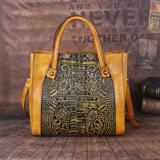 Women's Genuine Leather Vintage Fashion Embossing Pattern Crossbody Bags