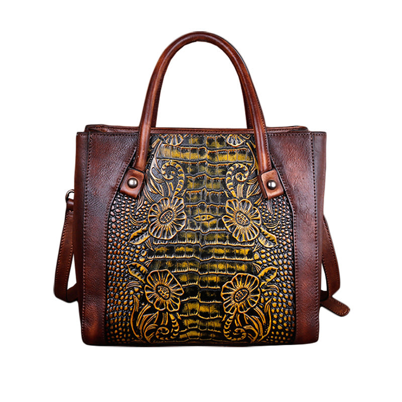 Women's Genuine Leather Vintage Fashion Embossing Pattern Crossbody Bags