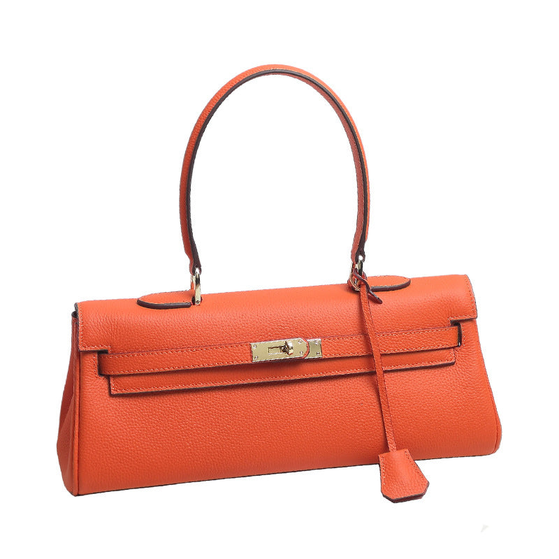 Genuine Leather Fashion Trendy Large Capacity Horizontal Kelly Cowhide Handbags