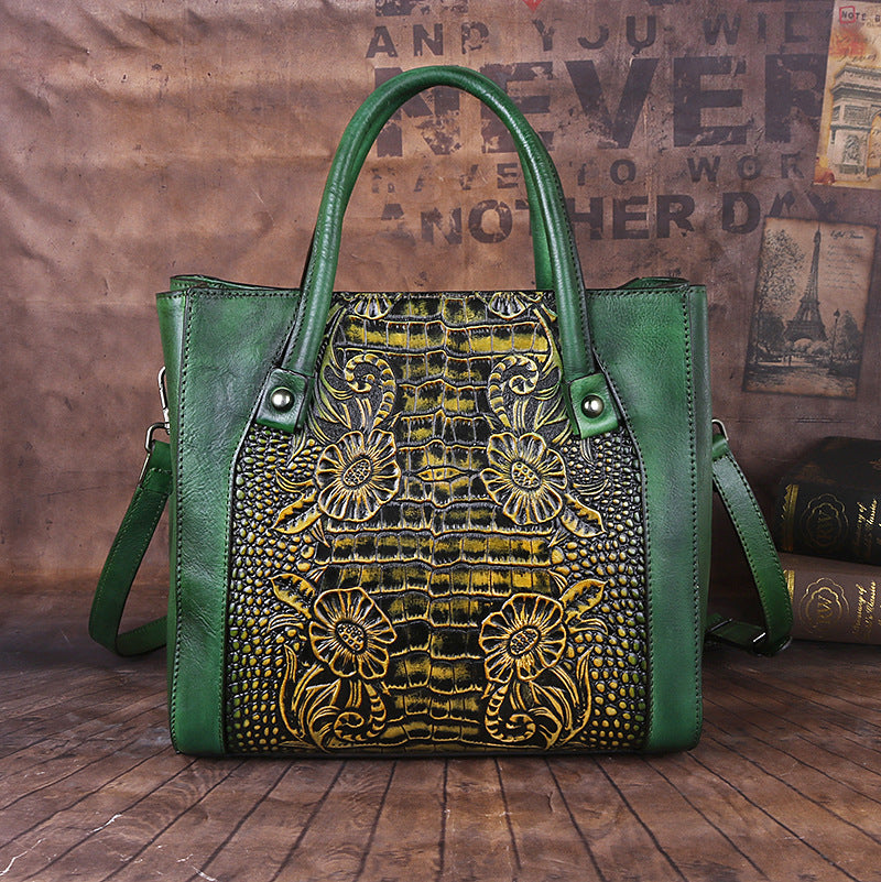 Women's Genuine Leather Vintage Fashion Embossing Pattern Crossbody Bags