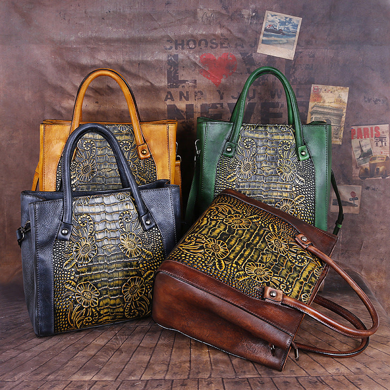 Women's Genuine Leather Vintage Fashion Embossing Pattern Crossbody Bags