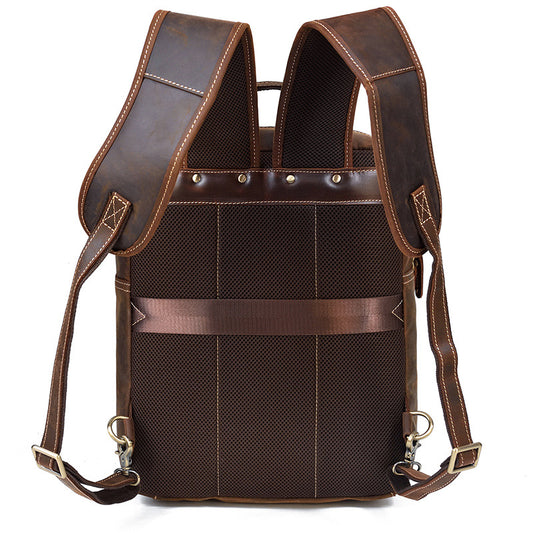 Men's Leather Crazy Horse Flip First Layer Backpacks