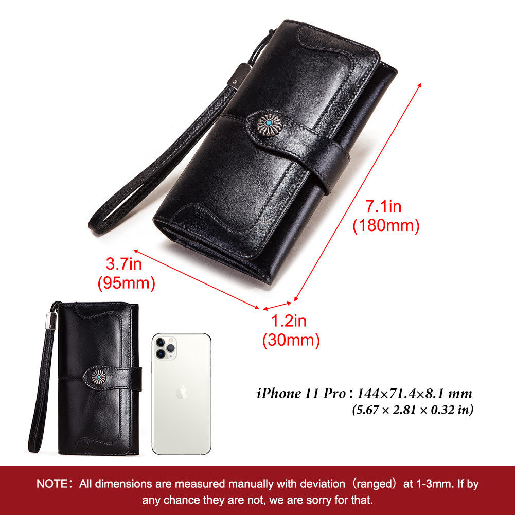 Women's Long Three-color Mobile Genuine Leather Pocket Ladies Wallets