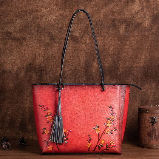 Women's Mom First Layer Cowhide Retro Large Shoulder Bags