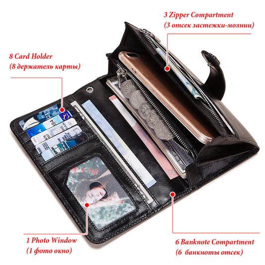 Women's Long Three-color Mobile Genuine Leather Pocket Ladies Wallets
