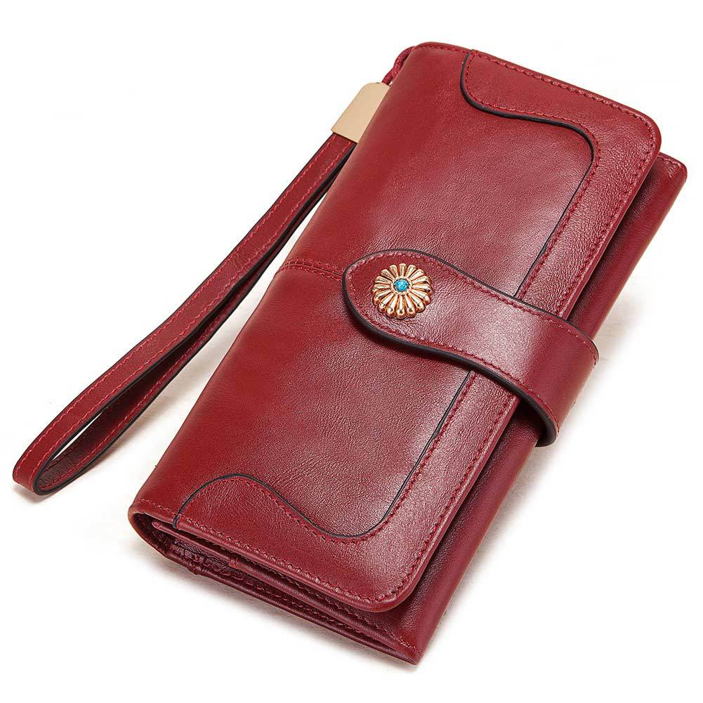 Women's Long Three-color Mobile Genuine Leather Pocket Ladies Wallets