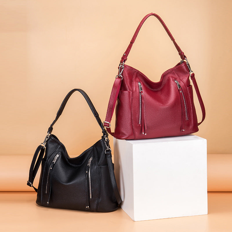 Women's Layer Cowhide Leather Genuine Soft Tassel Shoulder Bags