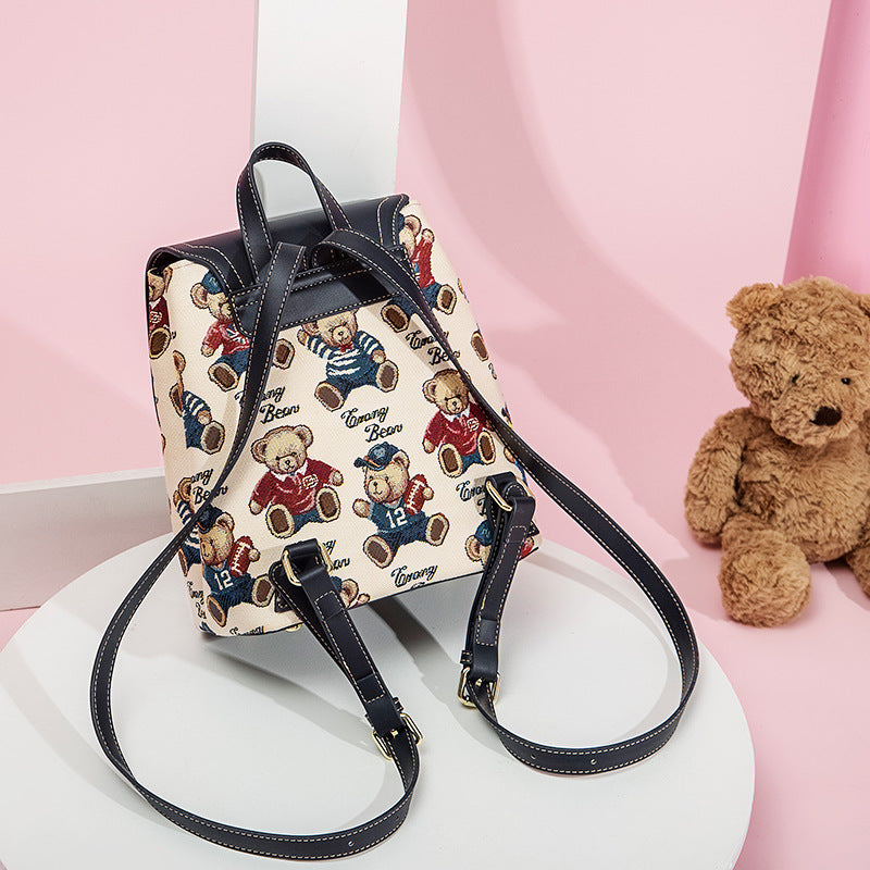 Women's Bear Attachment Korean Fashion Artistic Backpacks