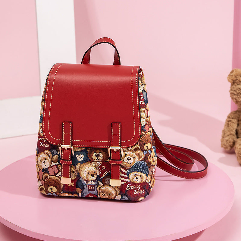 Women's Bear Attachment Korean Fashion Artistic Backpacks