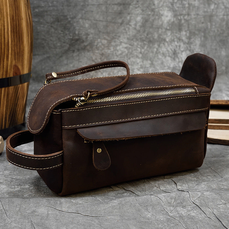 Women's & Men's & Horse Leather Clutch Real Toiletry Men's Handbags