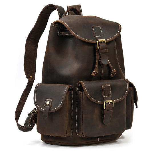 Men's Crazy Horse Leather Fashion Head Cow Backpacks