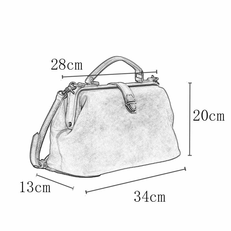 Women's Handmade Pure Leather Artistic Retro Golden Mouth Doctor Handbags