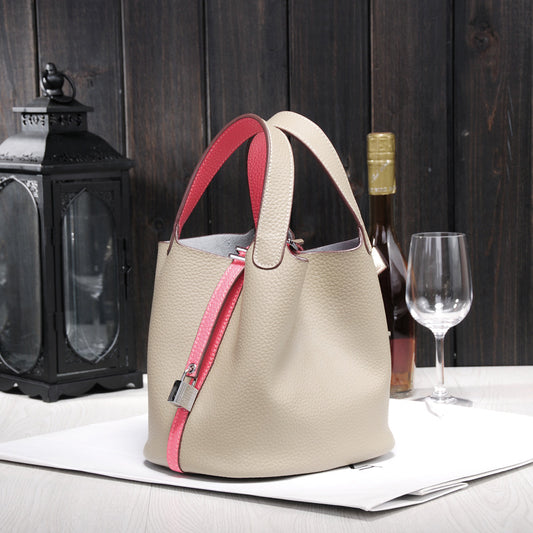 Women's Simple Lychee Pattern Hand Carrying Portable Shopping Handbags