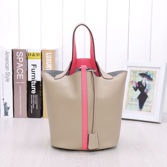 Women's Autumn Genuine Leather Lychee Pattern Portable Handbags