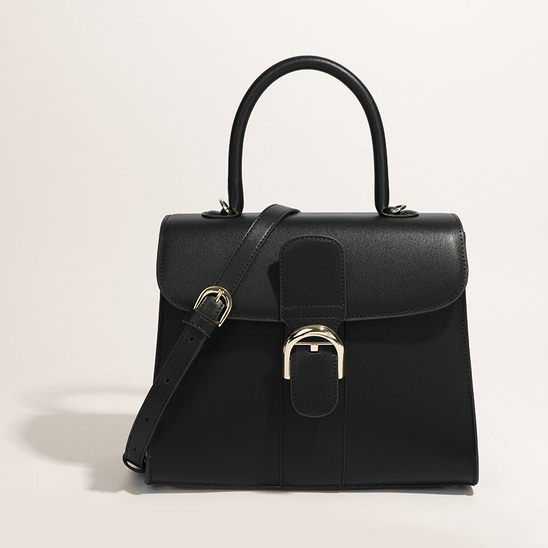 Women's Color Matching Leather Vachette Clasp Horizontal Small Square Bags