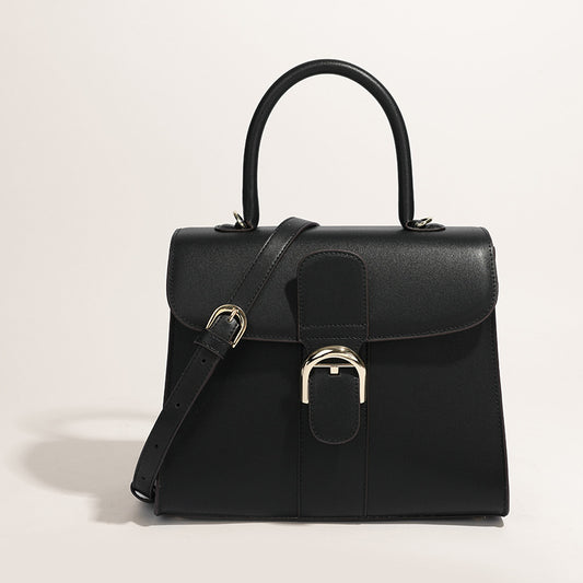 Women's Color Matching Leather Vachette Clasp Horizontal Small Square Bags
